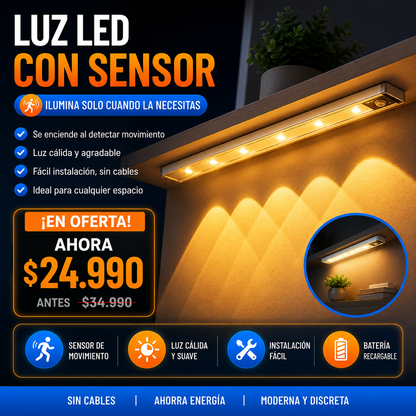 Barra LED Inteligente con Sensor de Movimiento (50 cm) - Efecto Olas de Luz