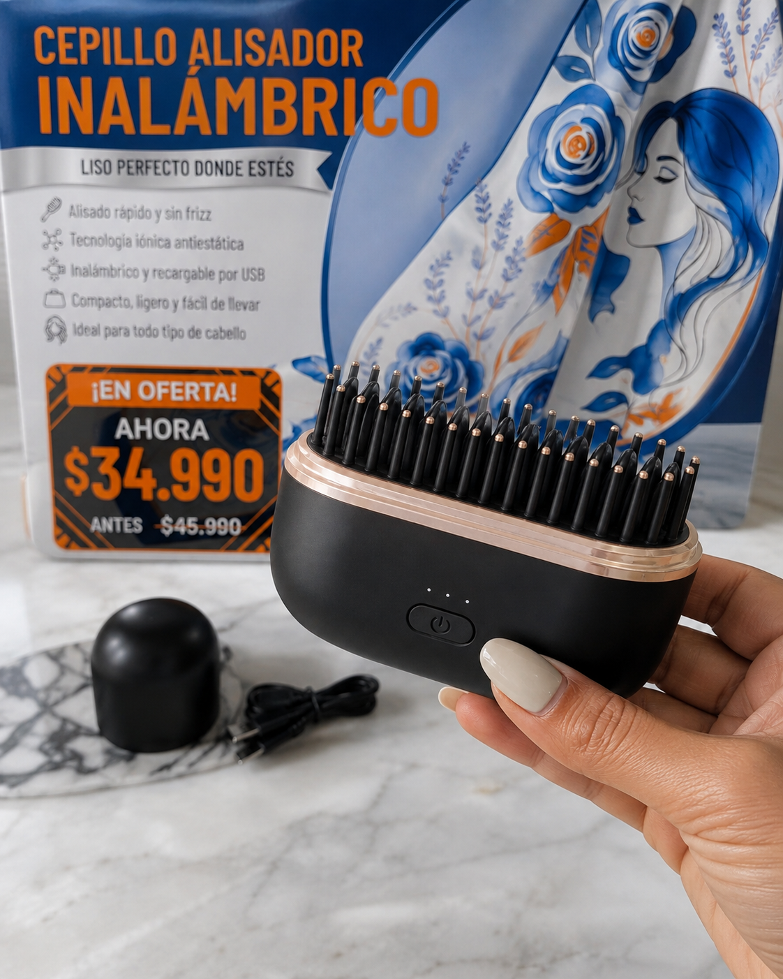 Cepillo Alisador Inalámbrico Portátil Recargable USB