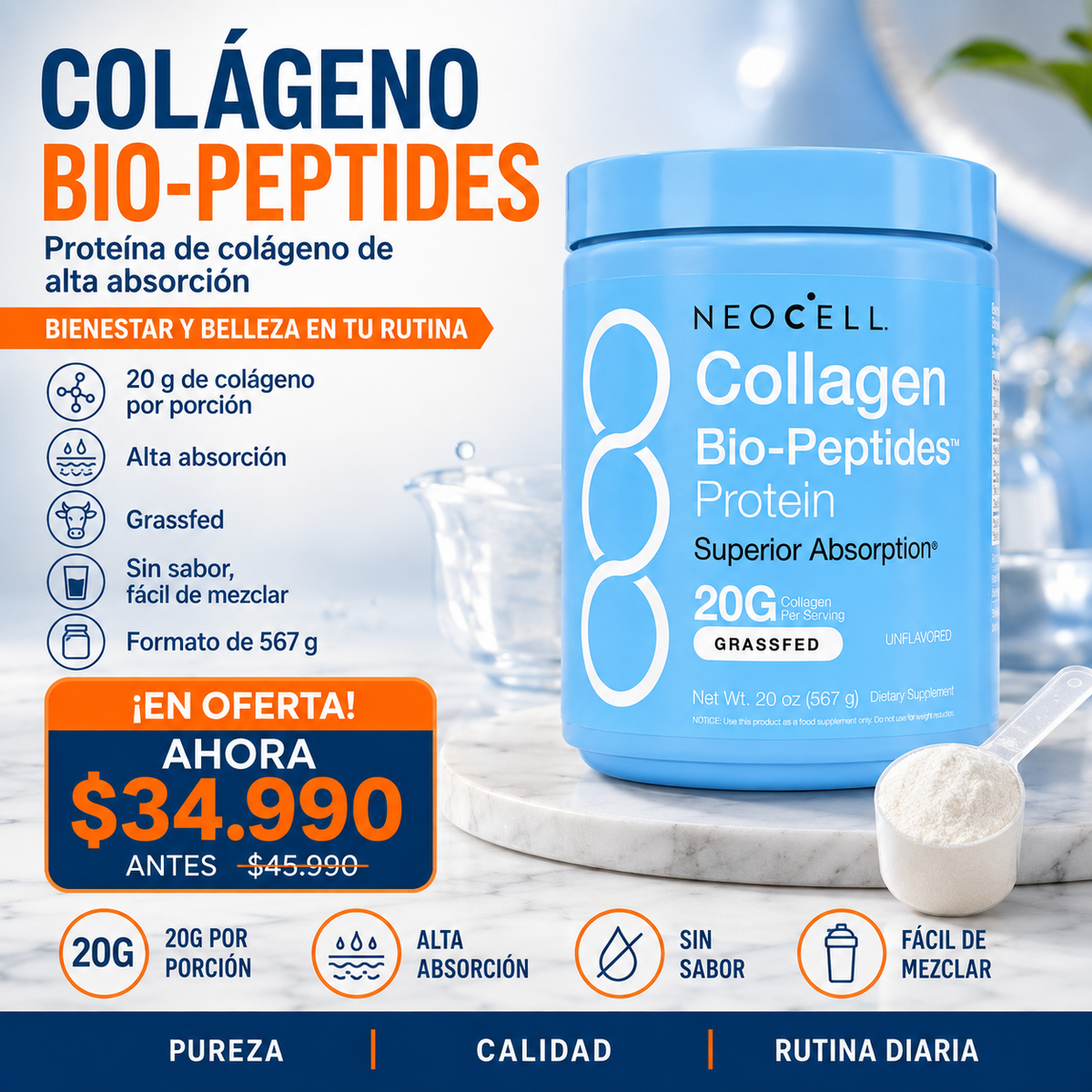 NeoCell Collagen Bio-Peptides – Colágeno en Polvo 567g