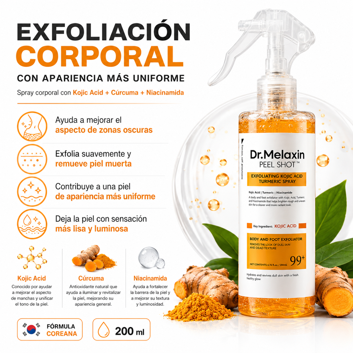 Dr. Melaxin Peel Shot™ – Spray Exfoliante Corporal Coreano