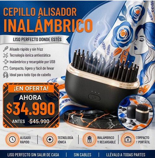 Cepillo Alisador Inalámbrico Portátil Recargable USB